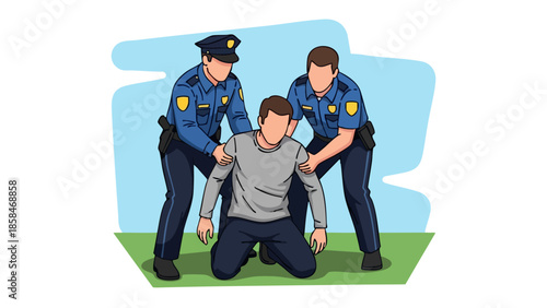 Two police officers arresting a man on the ground.