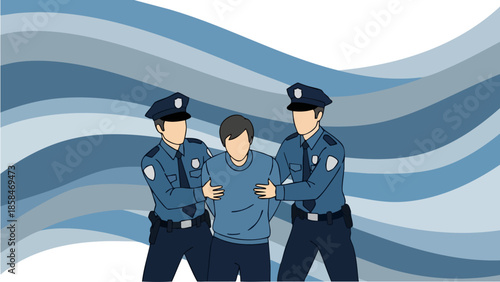 Two police officers arresting a suspect.