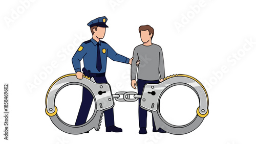 Police officer arresting a man with handcuffs.