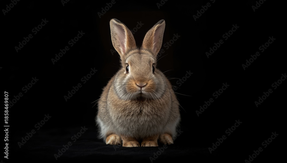 Fototapeta premium Close-up of a rabbit's face with detailed eyes and soft fur, pet mammal on a dark backdrop, Easter theme