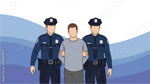 Two police officers escorting a suspect.