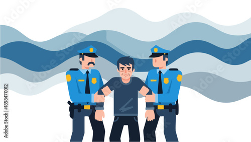 Two police officers arresting a man.