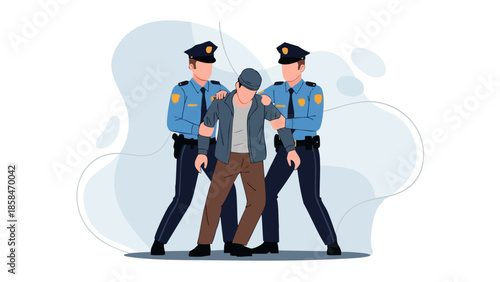 Two police officers arresting a man.