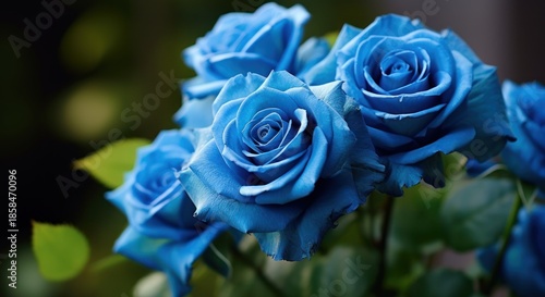 Blue Rose. Bouquet of Blue Roses in a Basket on the Table. Mothers Day Concept. Springtime Concept. Roses. Valentine day Concept Isolated on a Background with Copy Space.	