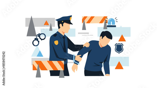 Police officer arresting a suspect in a street scene.