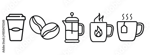 Set of coffee cups and macaron on transparent background