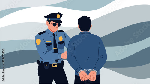 Police Officer Arresting Suspect in Handcuffs.