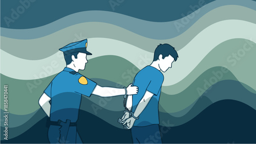 Police officer arresting a suspect with handcuffs.