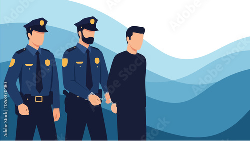 Two police officers escorting a handcuffed man.