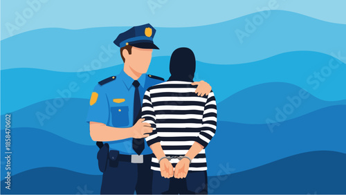 Police officer arresting a criminal in handcuffs.