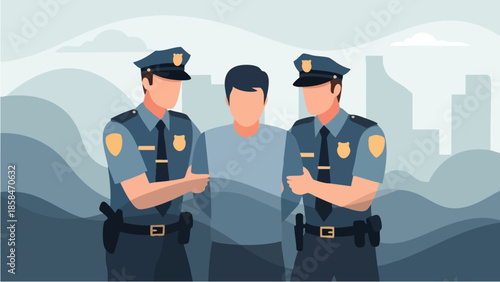 Two police officers escorting a civilian.