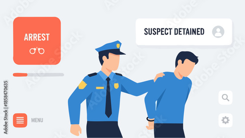 Police Officer Arresting a Suspect in a Modern Style Illustration.