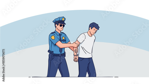 Police officer arresting a man in handcuffs.