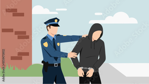 Police officer arresting a suspect in handcuffs.