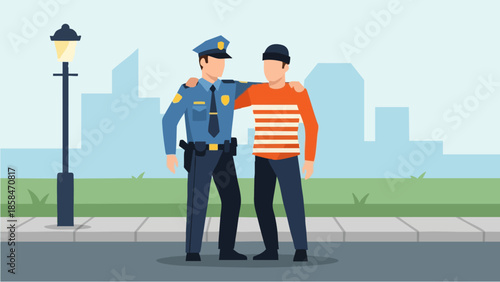 Police officer comforting a young man on the street.