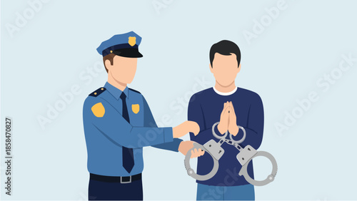 Police officer arresting a man with handcuffs.