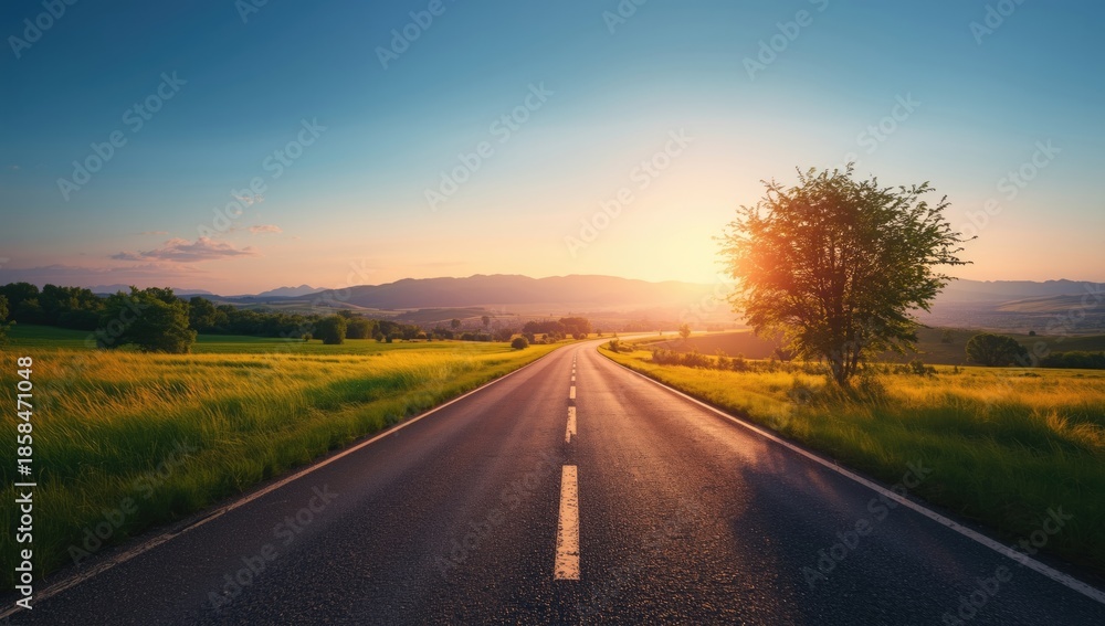 Fototapeta premium Forest-lined roadway illustrating conservation and environmental protection