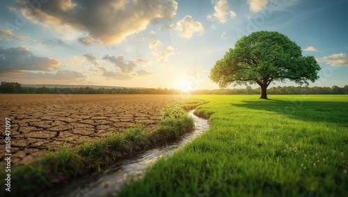 Arid land gradually becoming verdant, highlighting effects of climate change on ecosystems