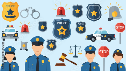 Police Officer Icons and Symbols Collection.
