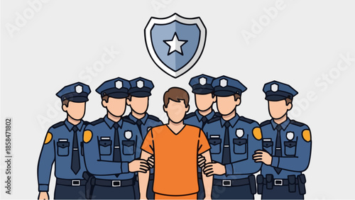 Police officers escorting a prisoner in orange jumpsuit.