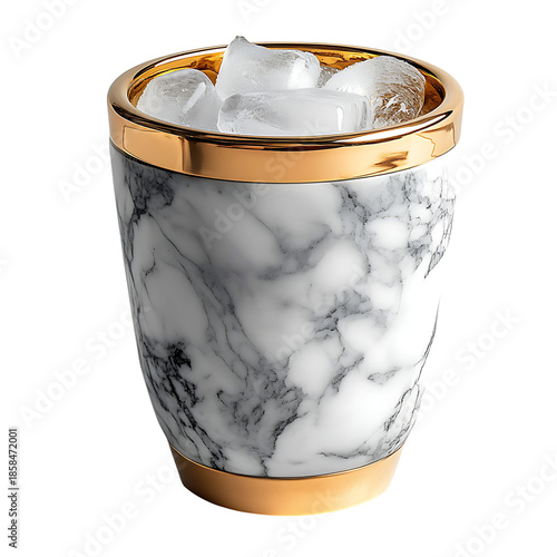 Marble ice bucket with gold rim isolated on transparent background