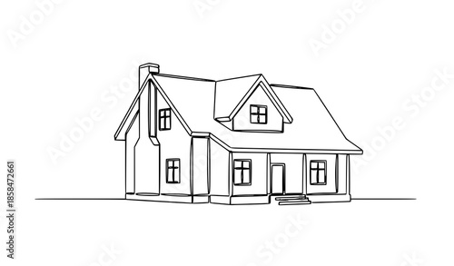 Country House One Continuous Line Drawing Family Home Minimalist Vector Illustration