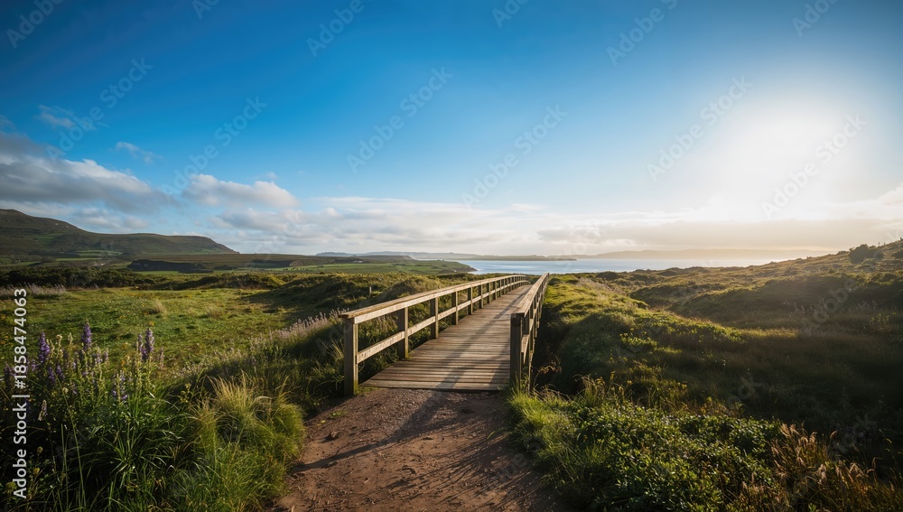 Fototapeta premium Coastal landscape at Aberlady Bay, East Lothian, Scotland, with tidal flats and bird habitats, supporting environmental preservation