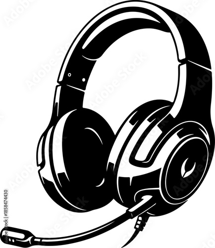 Gaming Headset with Microphone silhouette vector illustration