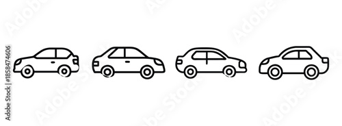 Collection of four different cars in various styles and designs on transparent background