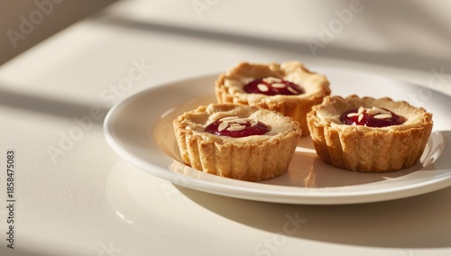 Wallpaper Mural Traditional Bakewell tart with lemon and cherry topping, used as a background for culinary or holiday layout Torontodigital.ca