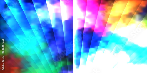 3d render, dynamic abstract geometric stripes in blue and green gradient on a black background