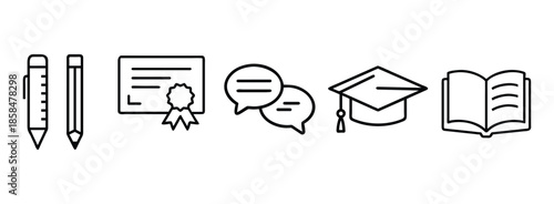 Set of education icons including pencil and certificate