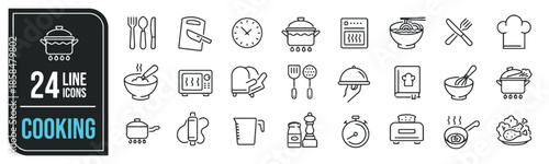 Collection of Vector Line Icons Cooking, Kitchen, Food, Culinary, Recipe, Utensils, Meal, Preparation, Ingredients, Baking and Restaurant in Outline Style