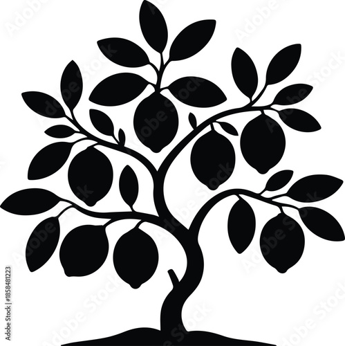 Minimalist black lemon tree with citrus fruits silhouette vector icon