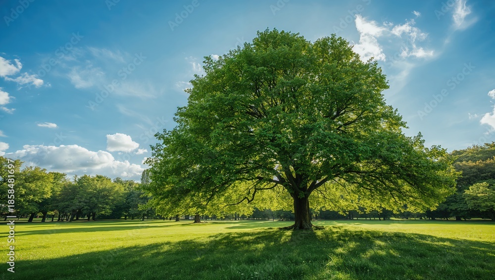 Fototapeta premium Tree beneath a clear blue sky providing a natural background for layout and editorial use, seasonal foliage