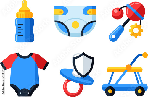 Baby Essentials: Stroller, Diapers, Bib, Bottle, Pacifier, Toys