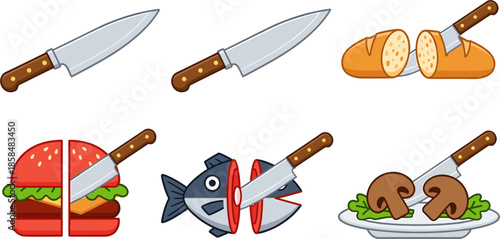 Knife and Food Preparation Vector Illustrations
