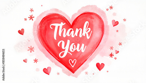 Heart with thank you text, loving mood, watercolor style for International Thank You Day
