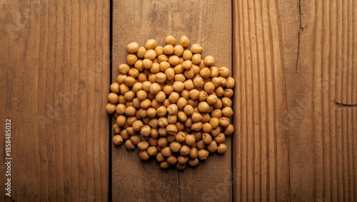 Dried chickpeas arranged on wood, highlighting legume storage methods