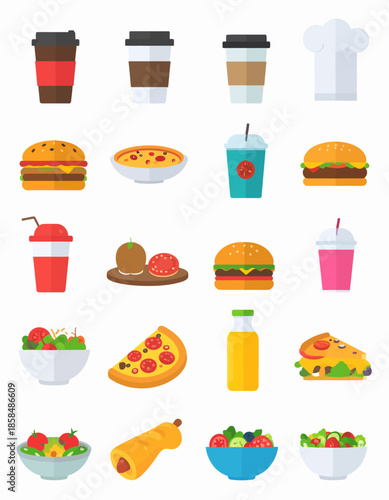 A vibrant collection of delicious fast food and drinks, perfect for menus and promotional materials