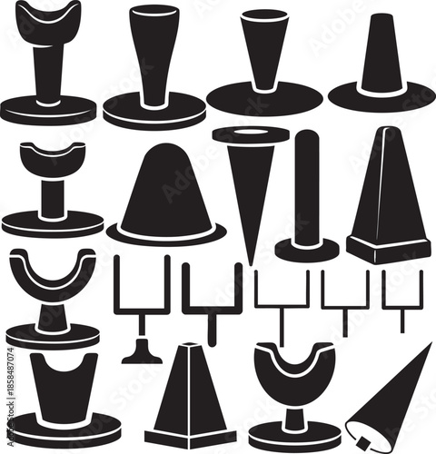 Traffic Cone and Safety Bollard Silhouette Icon Set
