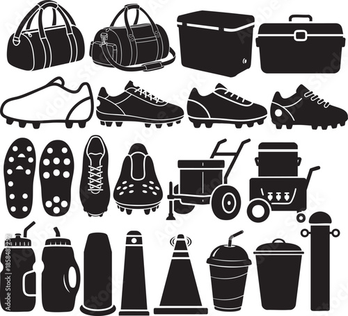 American Football Equipment and Accessories Silhouette Icon Set