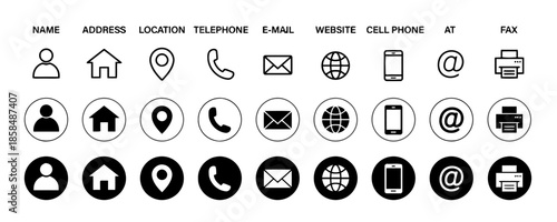 Contact information line art icons vector concept set for ui and ux project on white background exactly 200 characters