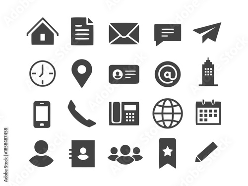 Contact Us Icon Set Featuring Communication And Information Symbols For Business Correspondence 200 Characters Max
