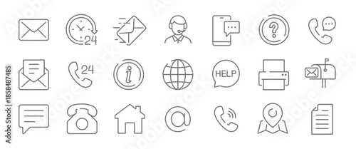 Contact Us Line Icons Set for Email Phone Communication Support Helpdesk