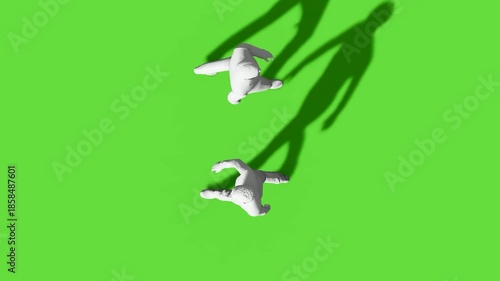 Top View of Two Men Walking and Crossing Each Other on Green Screen Background