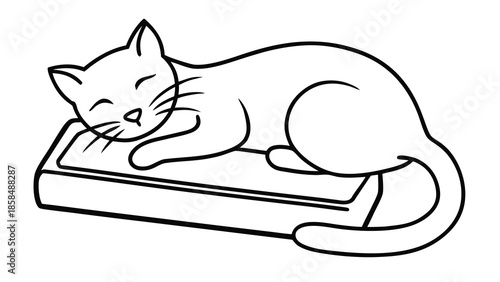 Simple outline drawing of a contented cat enjoying a peaceful nap