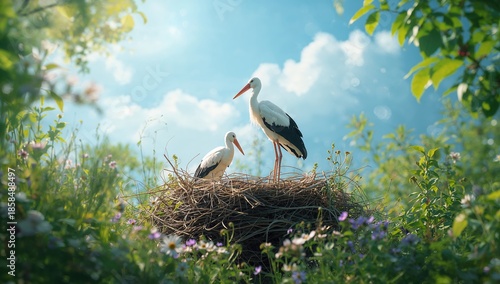 A stork perched in a nest among branches, illustrating natural nesting habits, Bird Conservation Week