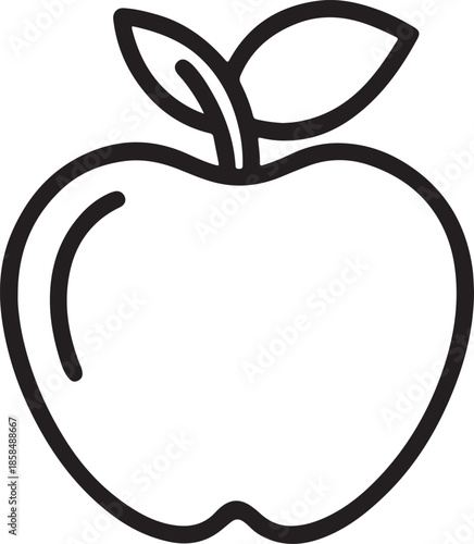 Simple black and white line art of an apple with two leaves  Vector.