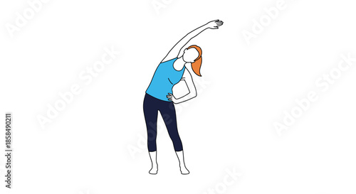 Female athlete performing a standing side stretch exercise to improve flexibility and core strength as part of her fitness and workout routine.